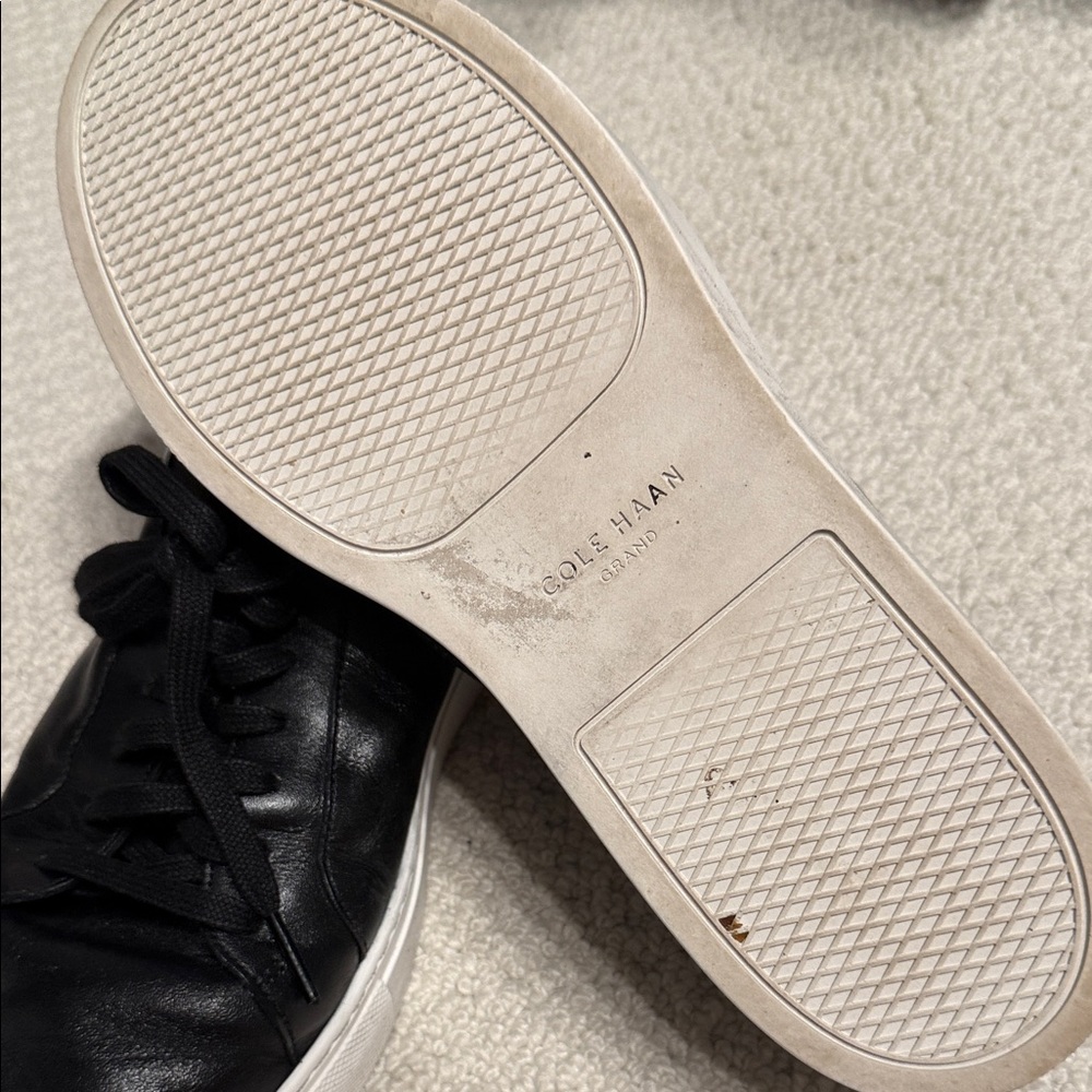 Cole Haan Men's Black Leather Sneakers with White Soles - Picture 3 of 4